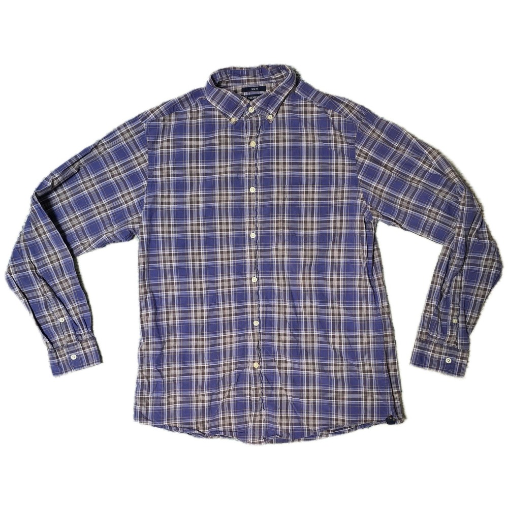 CREMIEUX CLASSICS Mens L Slim Fit‎ Blue Plaid Long Sleeve Button Down Shirt (AC)
